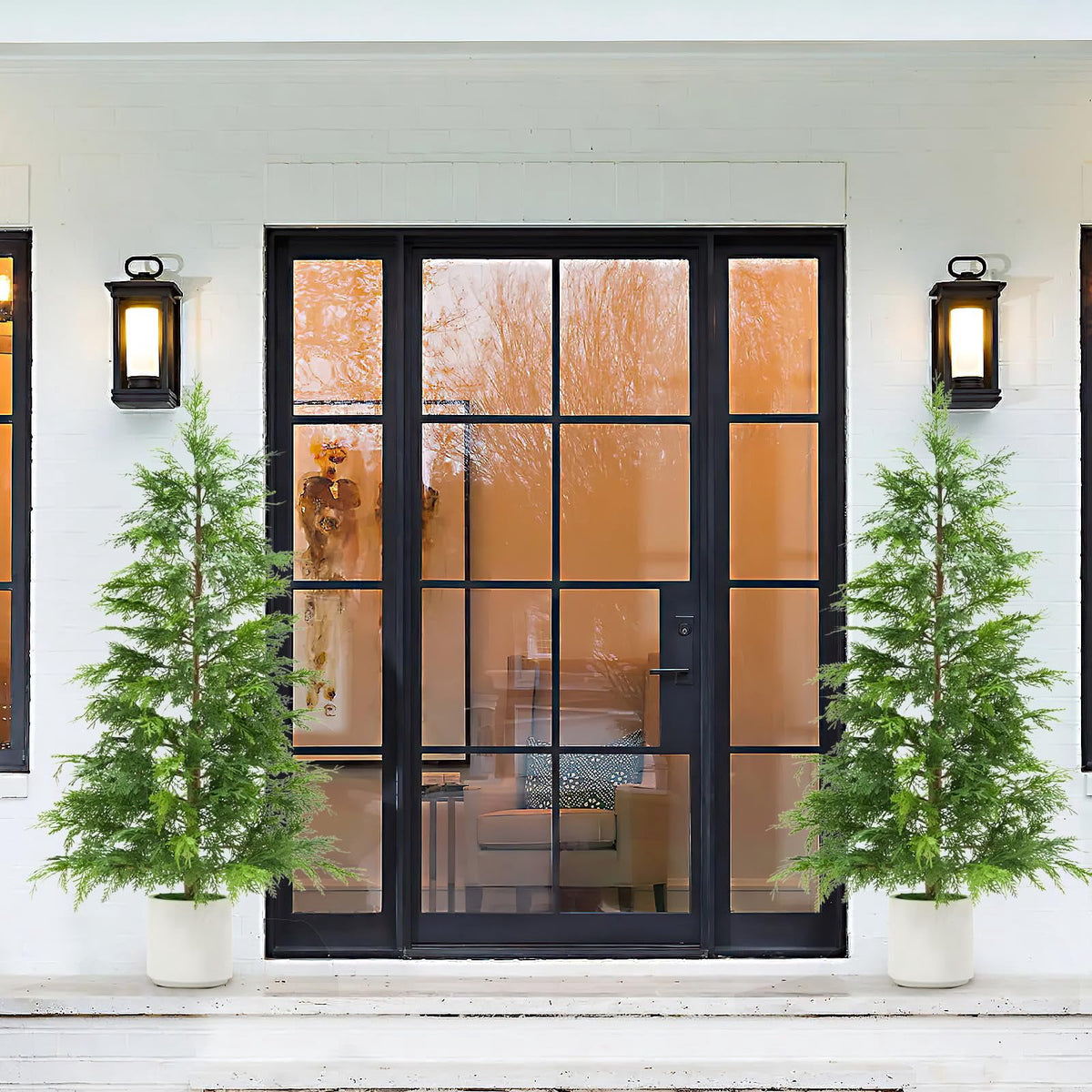 2 Pack 4Ft Artificial Cedar Topiary Trees for Front Porch Decor, Artificial Christmas Tree, Uv Rated Potted Plants, FauxPlants for Entryway, Living Room, Office, Apartment