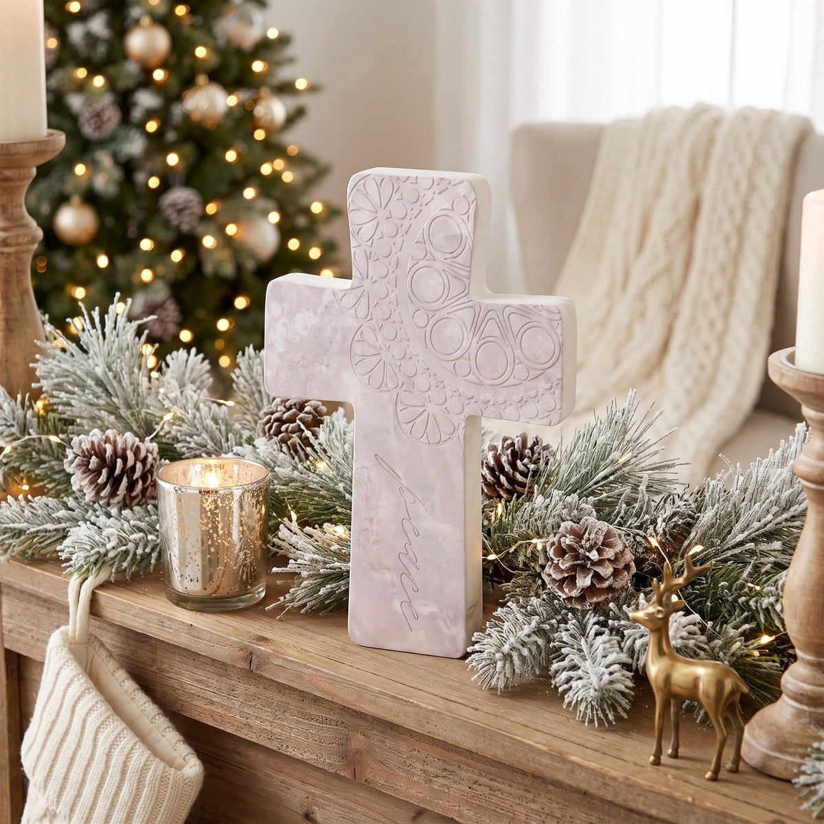 Peace Cross Christmas Decoration, Gray, 8.8", by Holiday Time