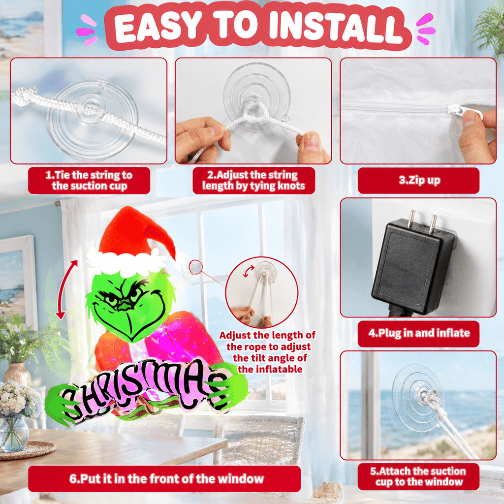 4.5ft Christmas Inflatable Green Monster Window Breakout Outdoor Holiday Decor with LED Lights