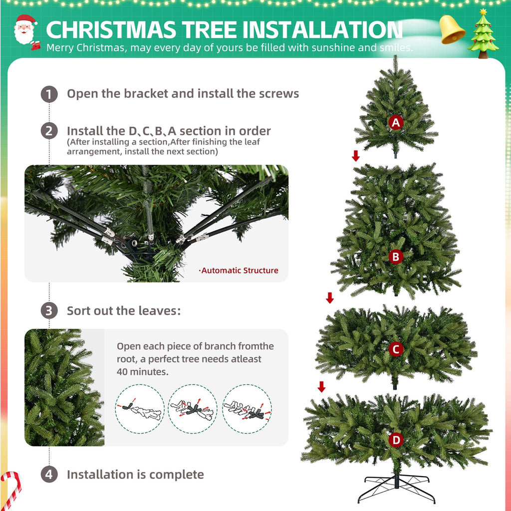 9FT Artificial Christmas Tree, Premium Spruce Hinged Full Christmas Tree with 2576 Branch Tips, Foldable Metal Stand, Holiday Xmas Tree for Home Party Office Decoration