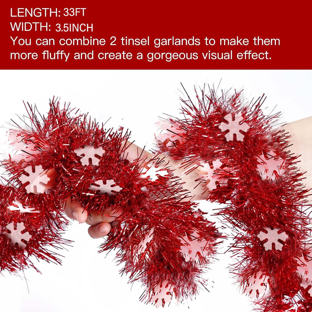 Ayieyill 33ft Tinsel Garland Hanging Christmas Tree Garland for Christmas Tree Decorations Indoor, Iridescent