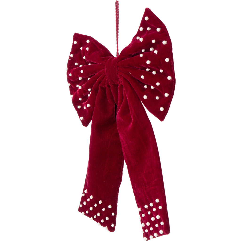 My Texas House Burgundy Beaded Velvet Decorative Christmas Bow, 12"