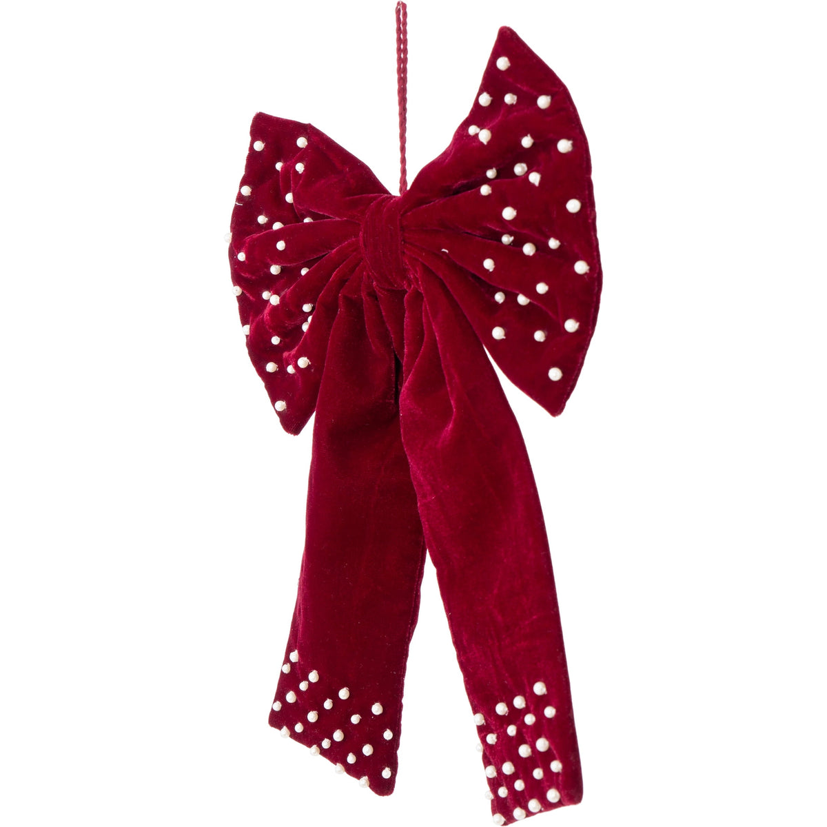 My Texas House Burgundy Beaded Velvet Decorative Christmas Bow, 12"