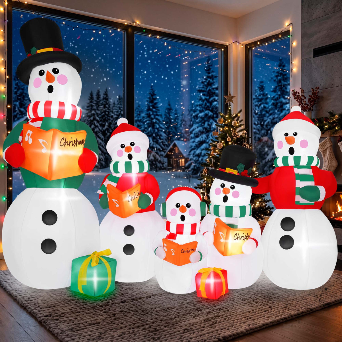 Firstness 6.5Ft High Christmas Inflatable Snowman Family with LED Lights Christmas Outdoor Decoration