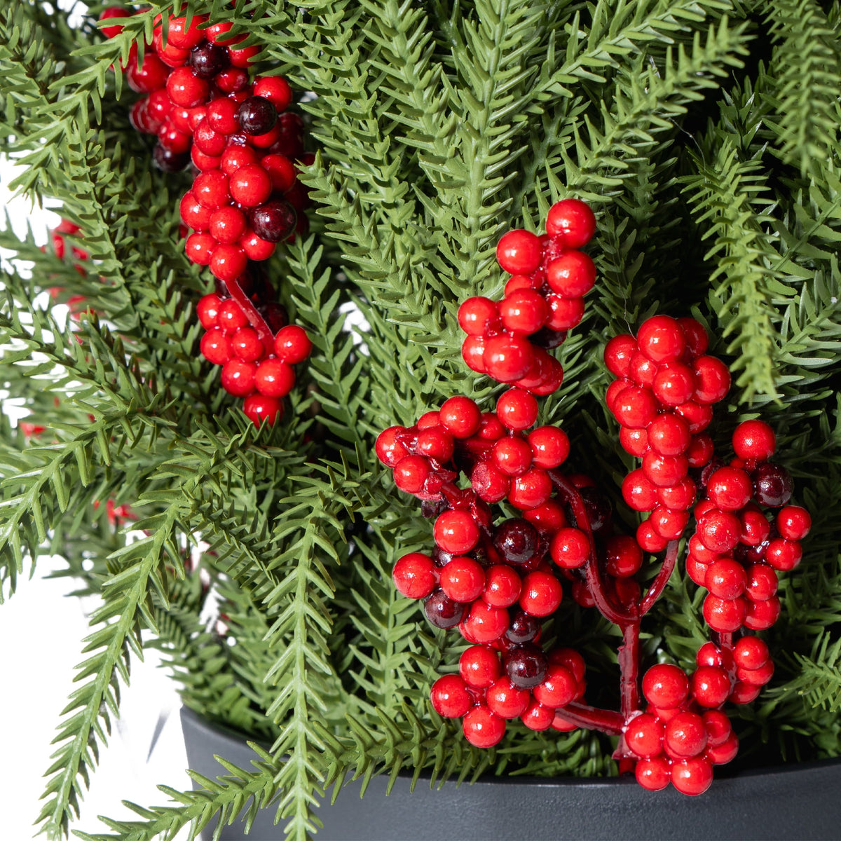 My Texas House Greenery and Berries Christmas Arrangement in Pot, Red/Green/Black, 24"