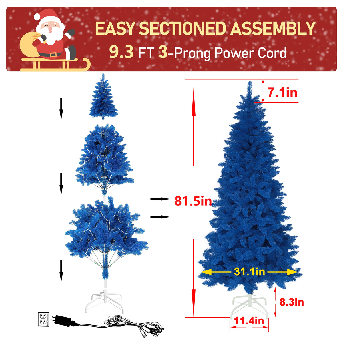 VEIKOUS 6.5ft Pre-lit Pencil Christmas Tree Slim w/250 LED Lights & Metal Stand, Green