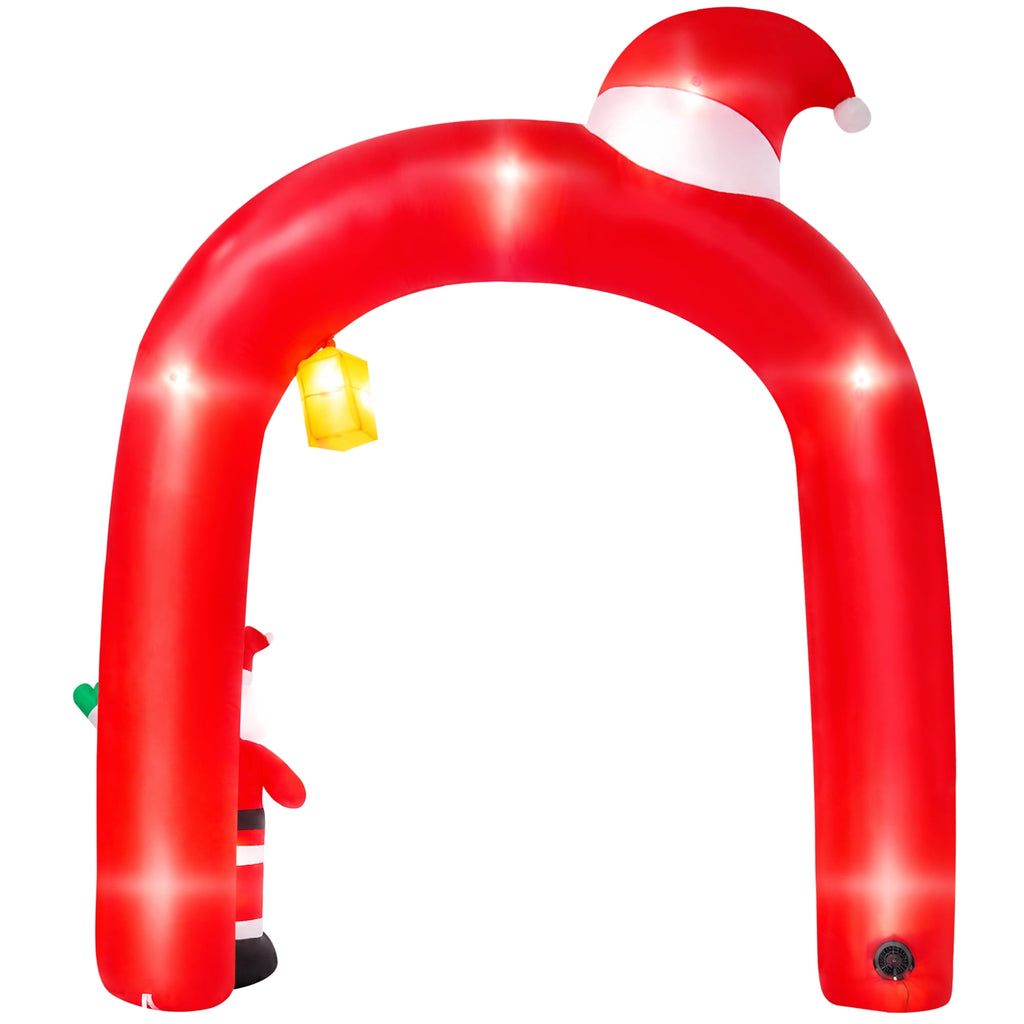 Yexmas 8FT Christmas Inflatable Archway,Christmas Blow Up Yard Decorations with Santa Claus and Snowman,Outdoor Christmas Decorations with Bow LED Lights