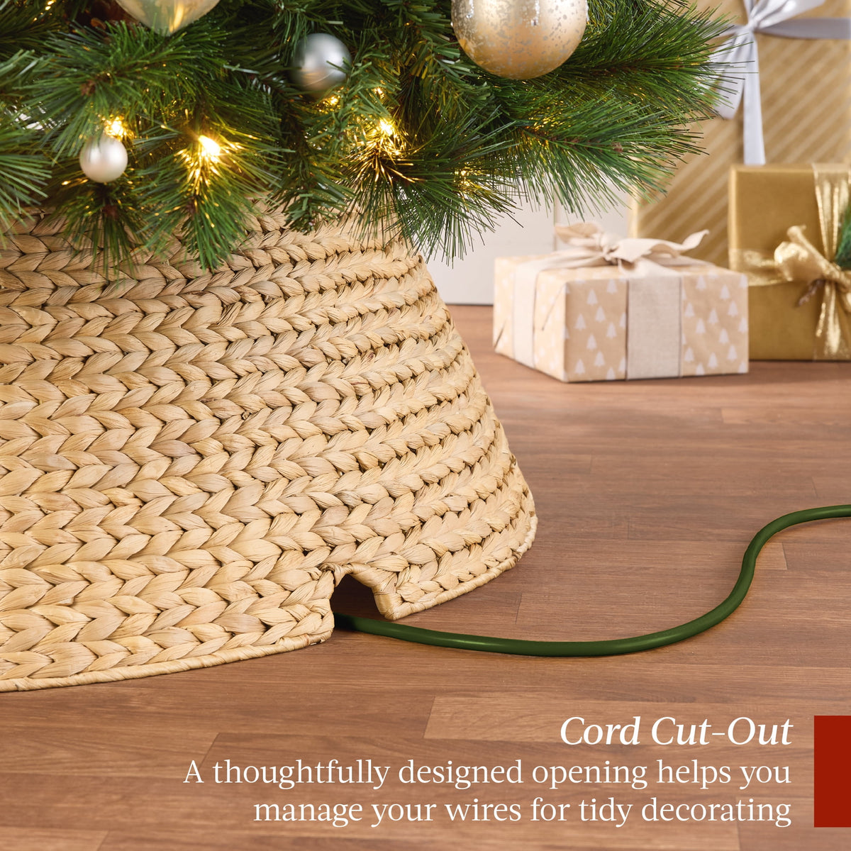 Best Choice Products 24in Woven Hyacinth Christmas Tree Collar, Tree Skirt Accessory w/ Cord Cut-Out - Chestnut