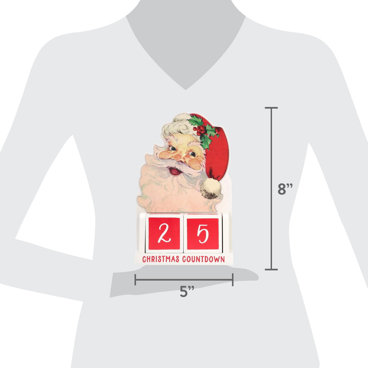 Santa's Countdown Advent Calendar Christmas Decoration, Red and White, 5" x 8", by Holiday Time