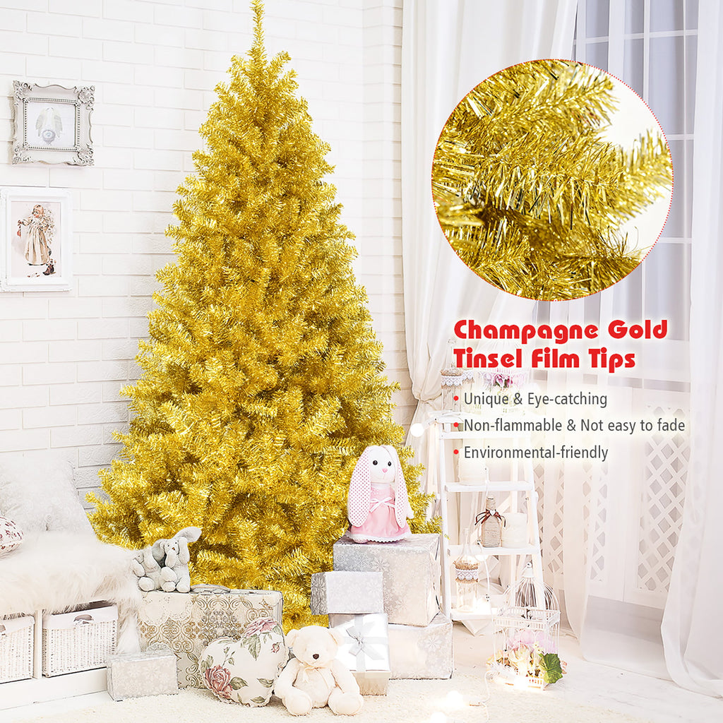 Costway 7.5 FT Artificial Christmas Tree Hinged Unlit Xmas Tree Silver