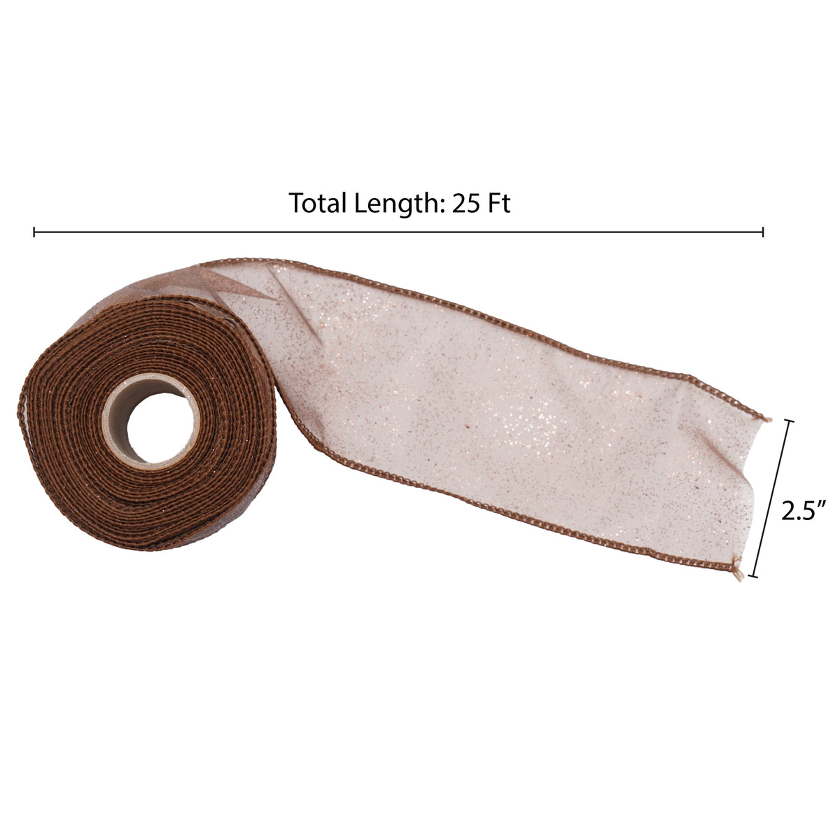 Brown Glitter Sheer Christmas Ribbon, 2.5" x 25', by Holiday Time
