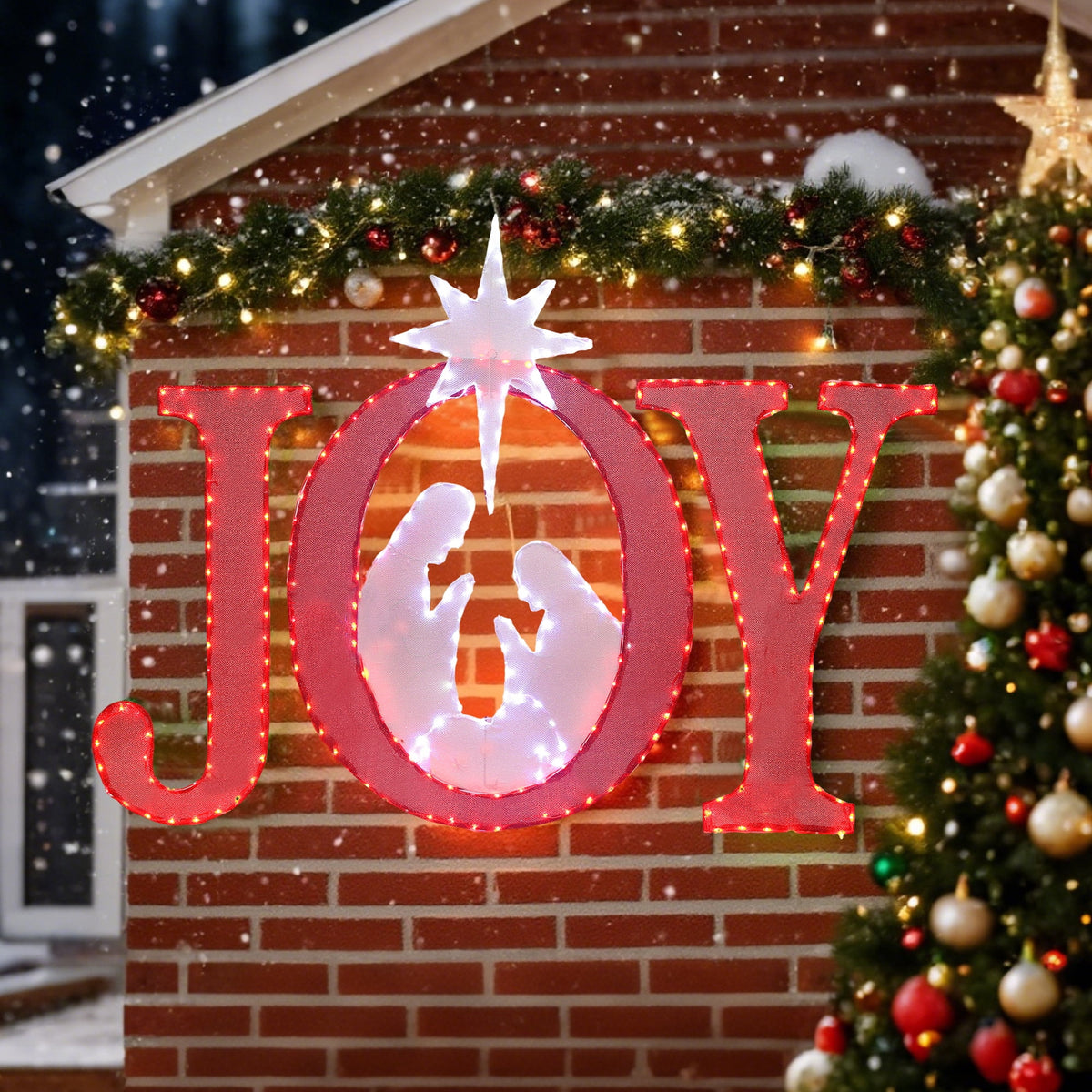 Starfree 49-inch Outdoor Nativity Decoration Lighted JOY Sign with Outdoor Christmas Yard Decorations Hanging and Standing Options for Porch & Garden
