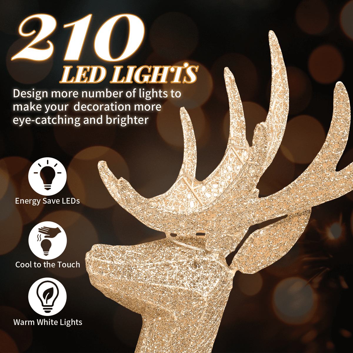 Ktaxon Christmas Outdoor Decor 4FT Lighted Reindeer Set 3Pcs Yard Deer Decorations LED Lights - Gold