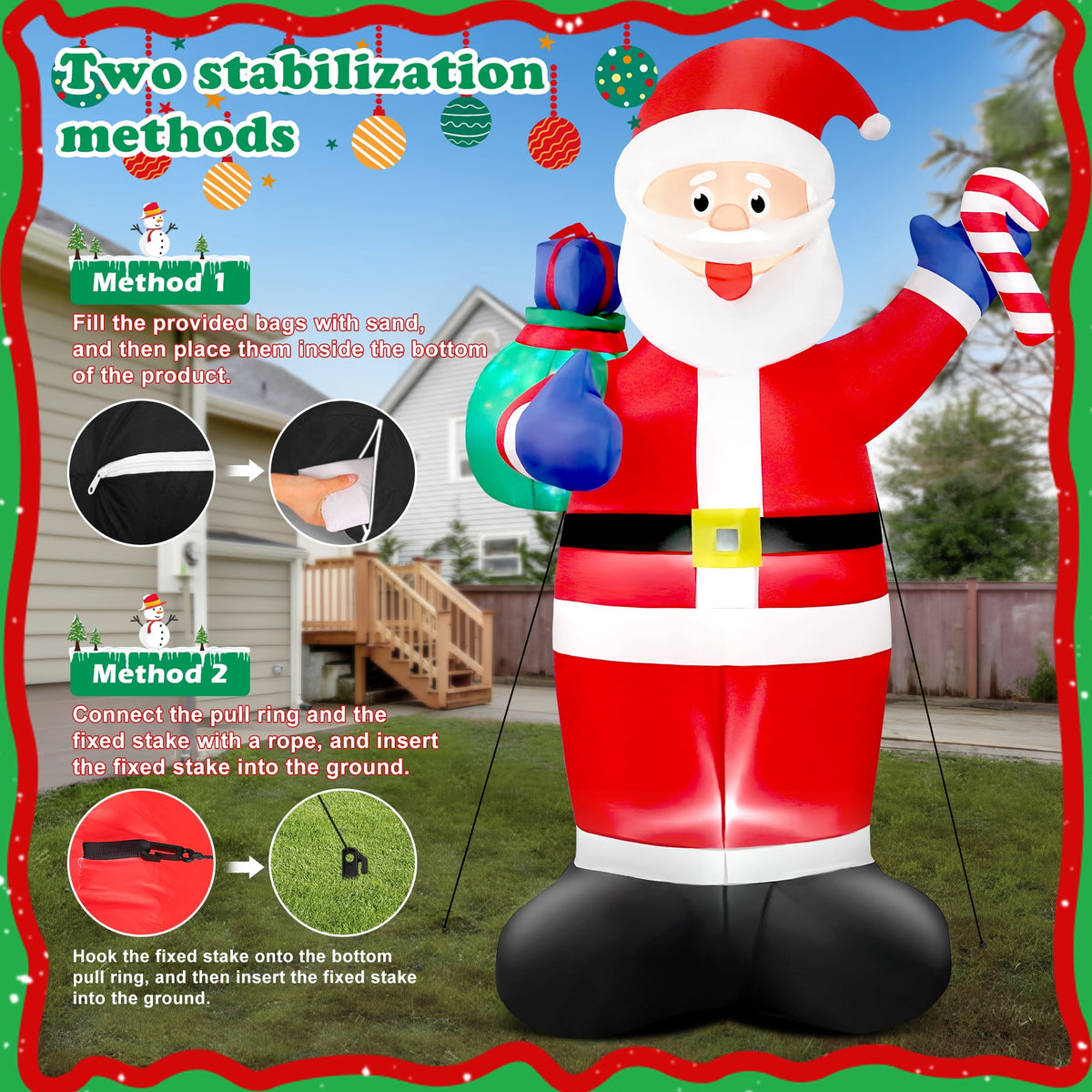 Yexmas 8FT Christmas Inflatable Santa Claus Outdoor Decorations,Blow Up Santa Claus with Gifts Bag, Built-in Brilliant LED Lights Xmas Inflatables Yard Decor