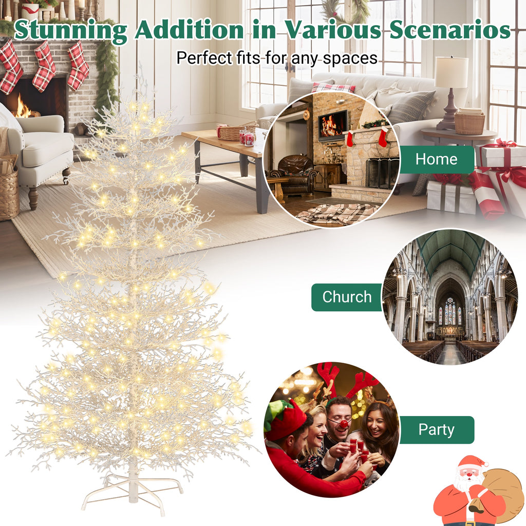 4FT Pre-lit Aspen Fir Artificial Christmas Tree, UHOMEPRO Hinged Xmas Tree 280 Snow Flocked Branch Tips, 230 Warm White LED Lights, Holiday Coral Christmas Tree for Home Party