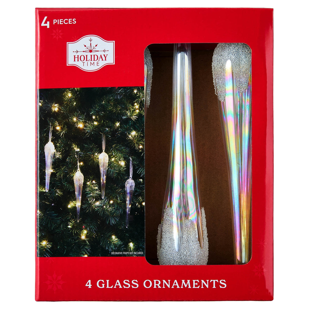 4-Count Iridescent Frosted Icicle Glass Christmas Ornaments, 7.8", by Holiday Time
