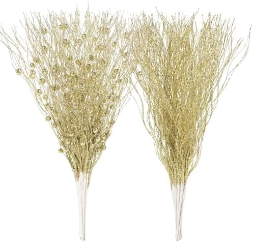 16 Piece Artificial Glitter Berry Stems 17 Inch Gold Christmas Tree Picks