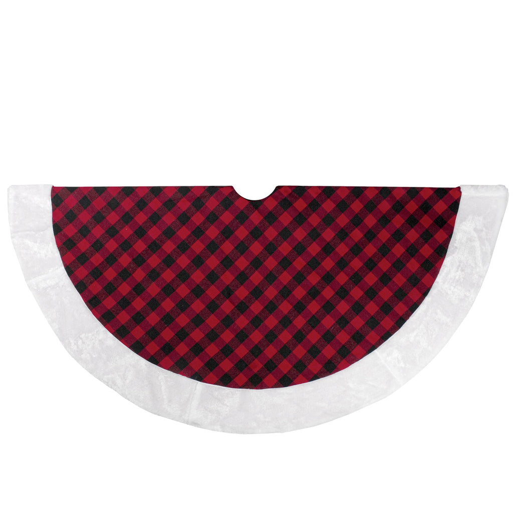 Northlight 48" Red and Black Buffalo Plaid Christmas Tree Skirt with Faux Fur Trim