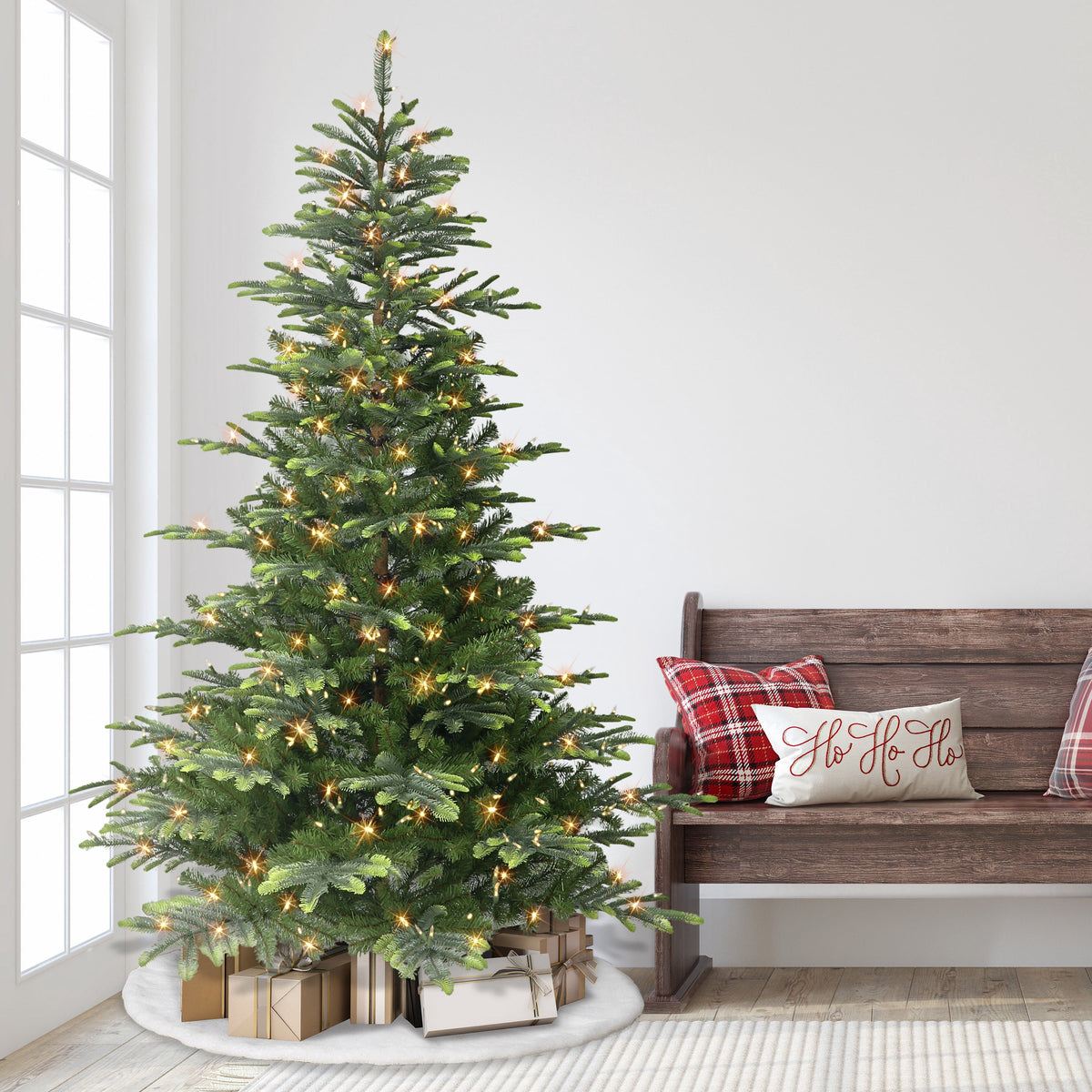 7 .5 ft Pre-lit Aspen Green Fir Tree 600 Color Select LED Lights On/Off Foot Pedal