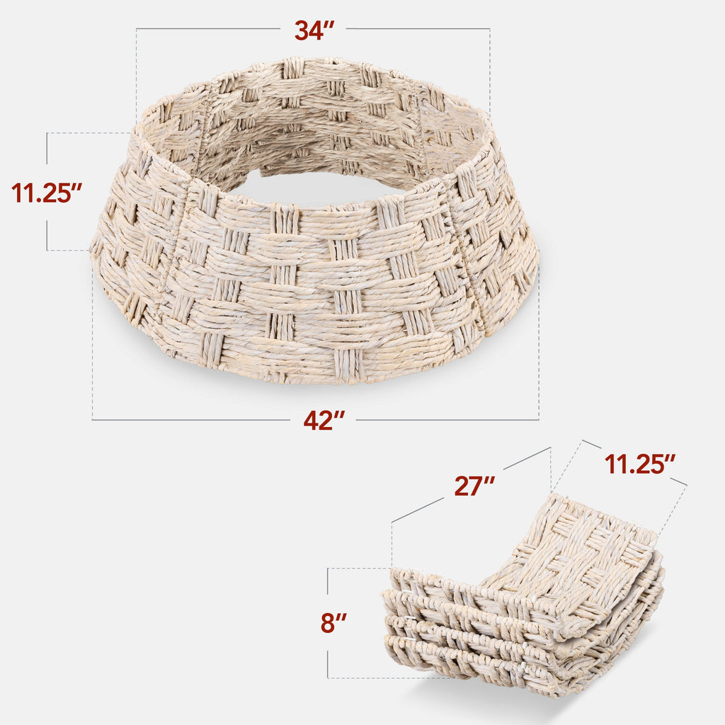 Best Choice Products 42in Basket Woven Hyacinth Christmas Tree Collar, Tree Skirt Accessory w/ Cord Cut-Out - Chestnut