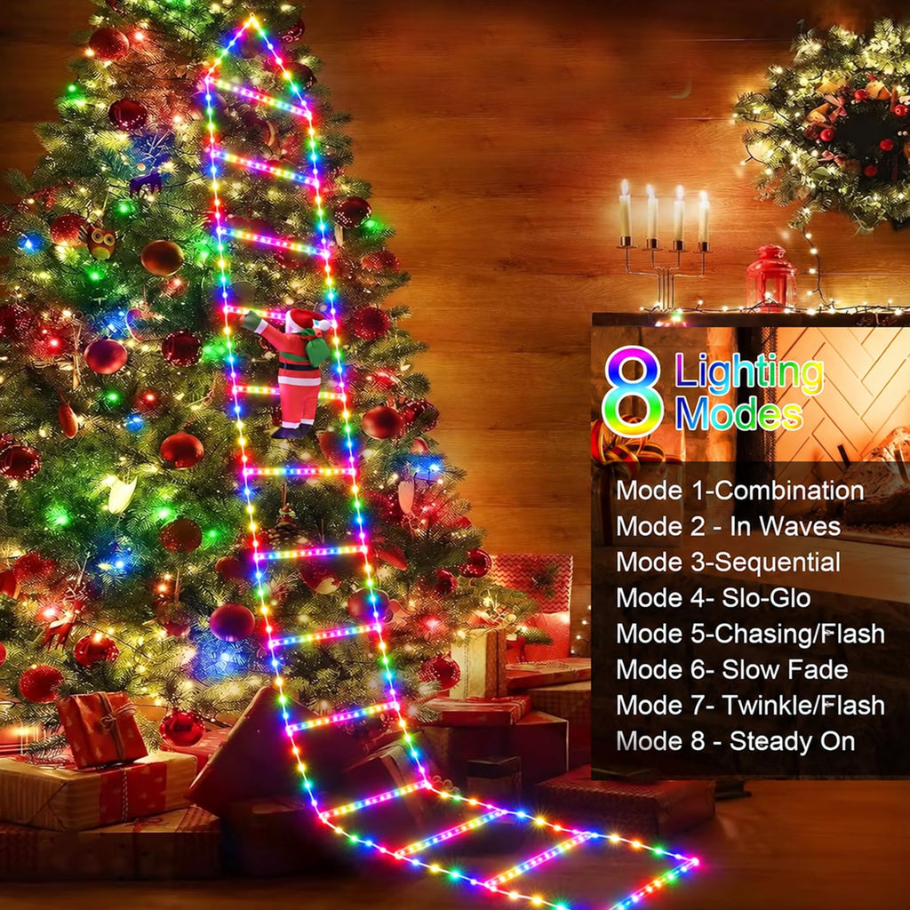 Anoak Christmas Decorations Santa Climbing Ladder with Lights, 10.5ft Christmas Decorative LED String Lights Outdoor Indoor for Xmas Tree Decor, Window, Garden, Home, Multicolor