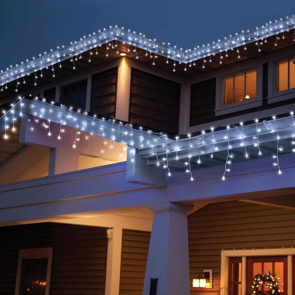 Christmas Icicle Lights Outdoor Decorations 120 LED 13ft Curtain Fairy String Light, Clear Wire LED String Light Indoor Decor for Wedding Party Christmas Holiday Decor