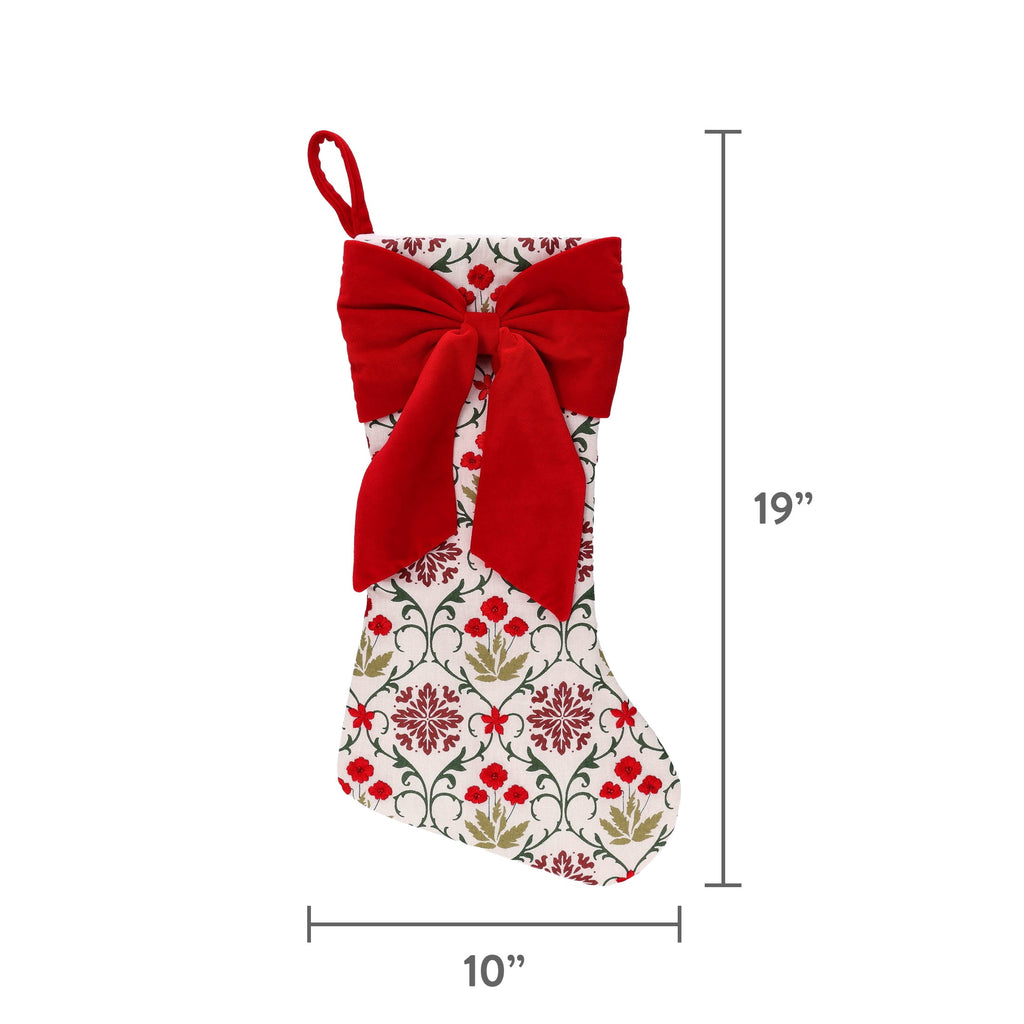 Floral Pattern Christmas Stocking with Velvet Bow, Multicolor, 19", by Holiday Time