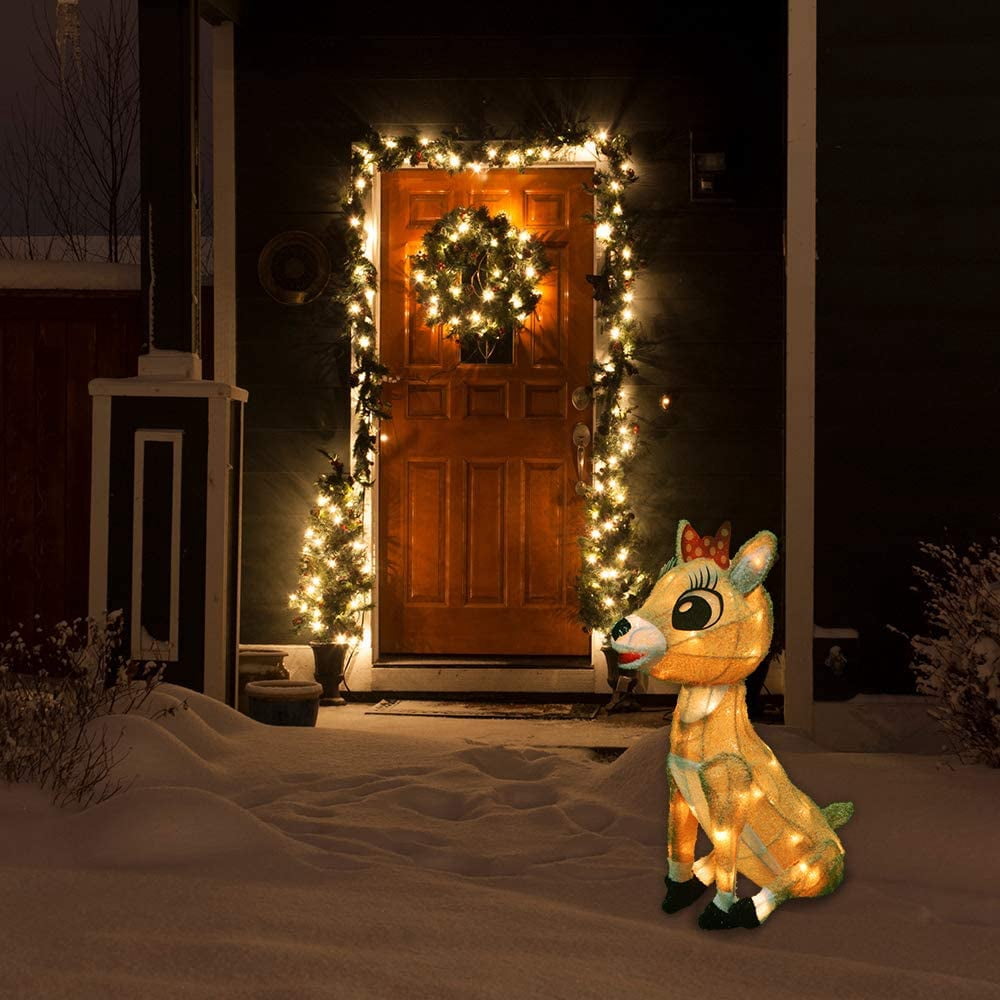 Rudolph Prelit LED Indoor/Outdoor Christmas 3D Yard Decor Sitting Clarice, with 70 White LED Lights 24"
