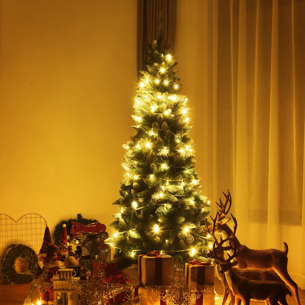 Gymax 5ft Snow Flocked Pencil Christmas Tree Classic Realistic PVC Needles W/Pine Cones