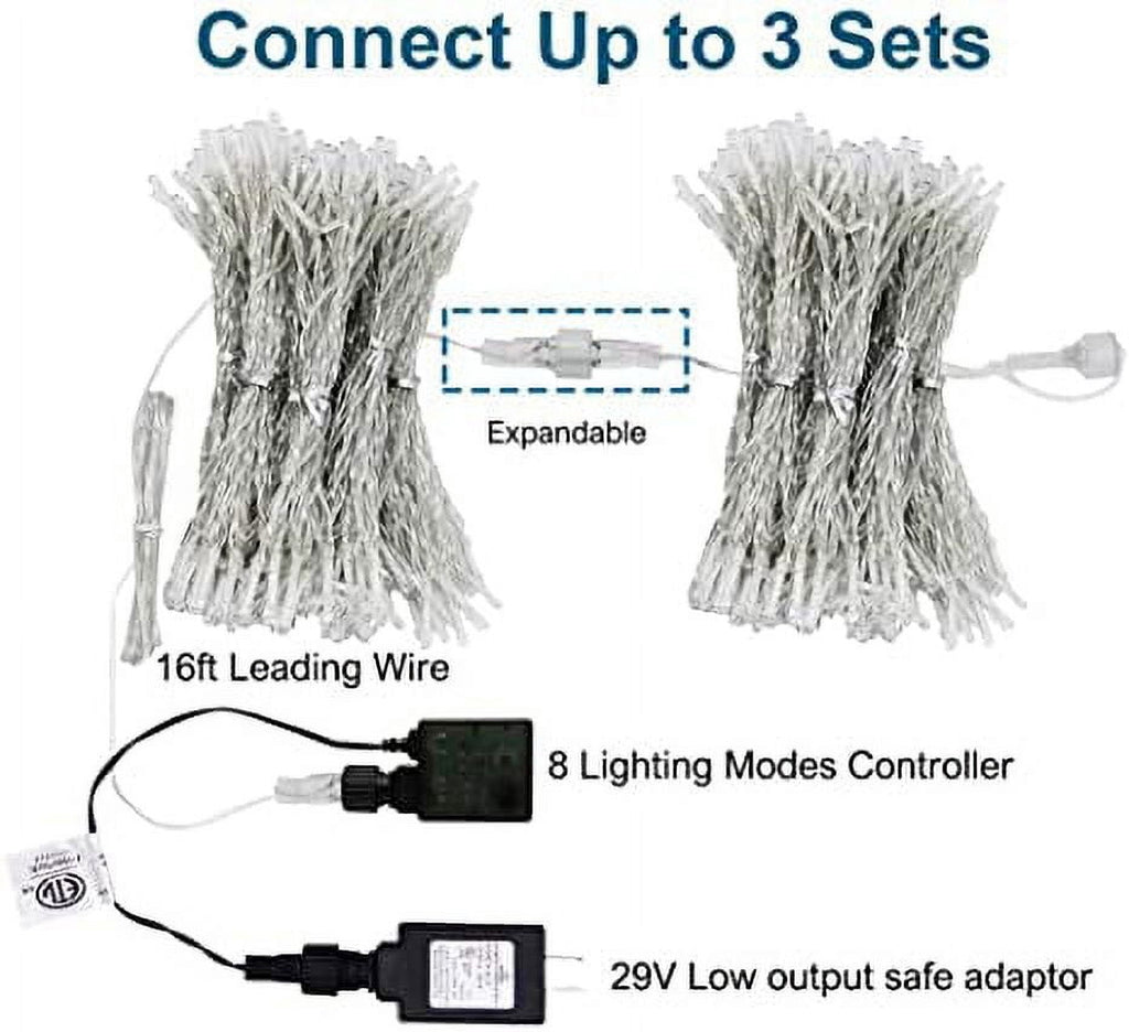 MAGGIFT LED Curtain String Lights, Halloween Descoration, 8 Modes with Remote, Plug-in Fairy Lights for Easter Decor, Bedroom, Window, Wedding, Cool White, 304 LEDs, 9.8 x 9.8 FT
