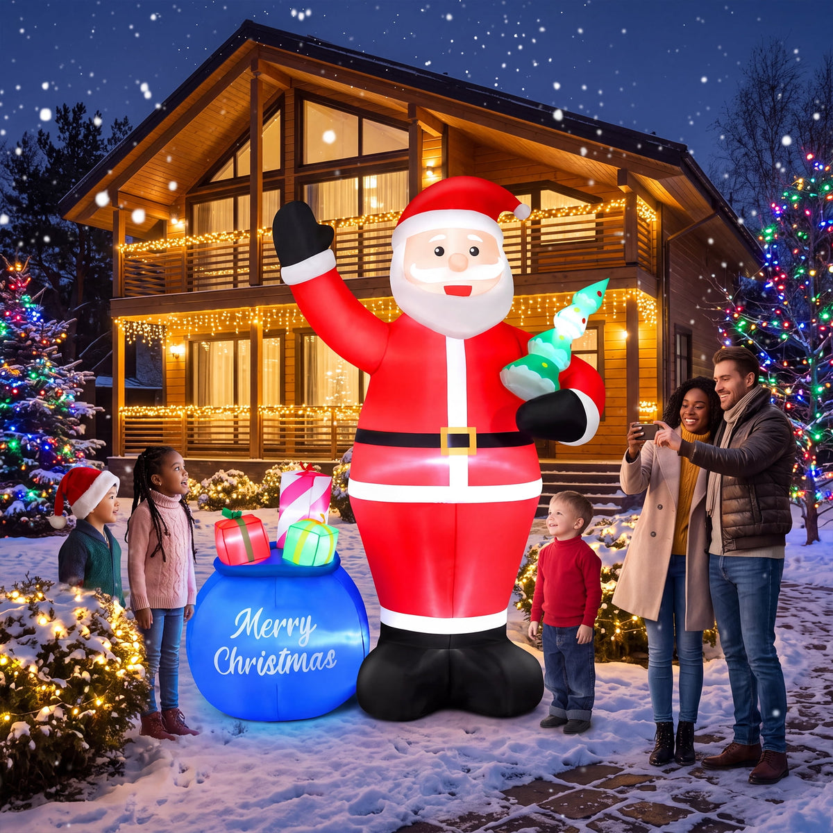 Yexmas 8FT Christmas Inflatable Santa Claus Outdoor Decorations,Blow Up Santa Claus with Gifts Bag, Built-in Brilliant LED Lights Xmas Inflatables Yard Decor