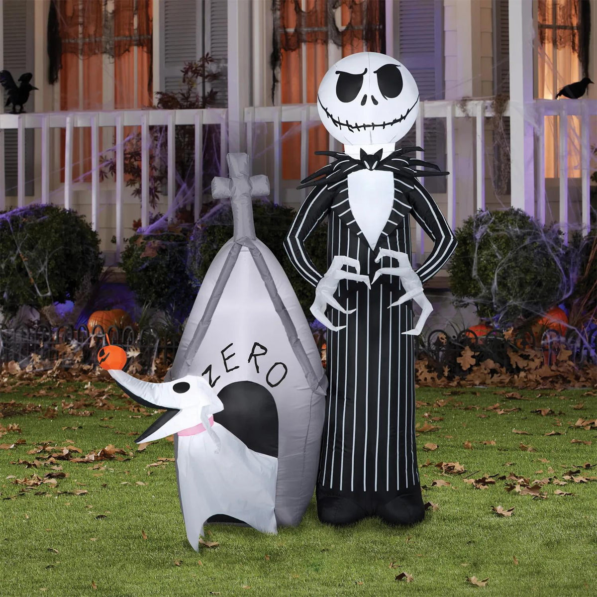 Gemmy Inflatable Nightmare Before Christmas Jack Skellington & Zero with House LED Lighted Yard Decoration - 60 in