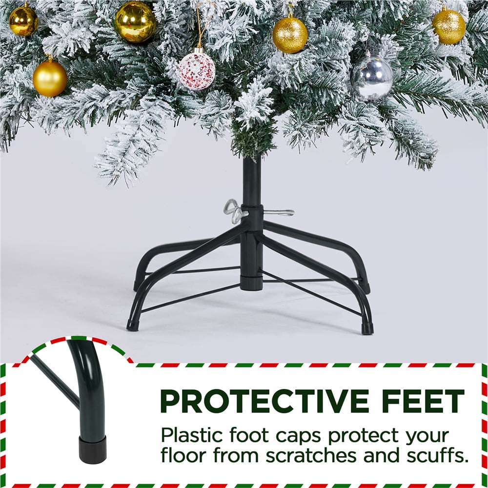 Renwick 6 Ft Snow Frosted Artificial Christmas Tree Holiday Decorative Tree with Pencil Shape Metal Stand, Green