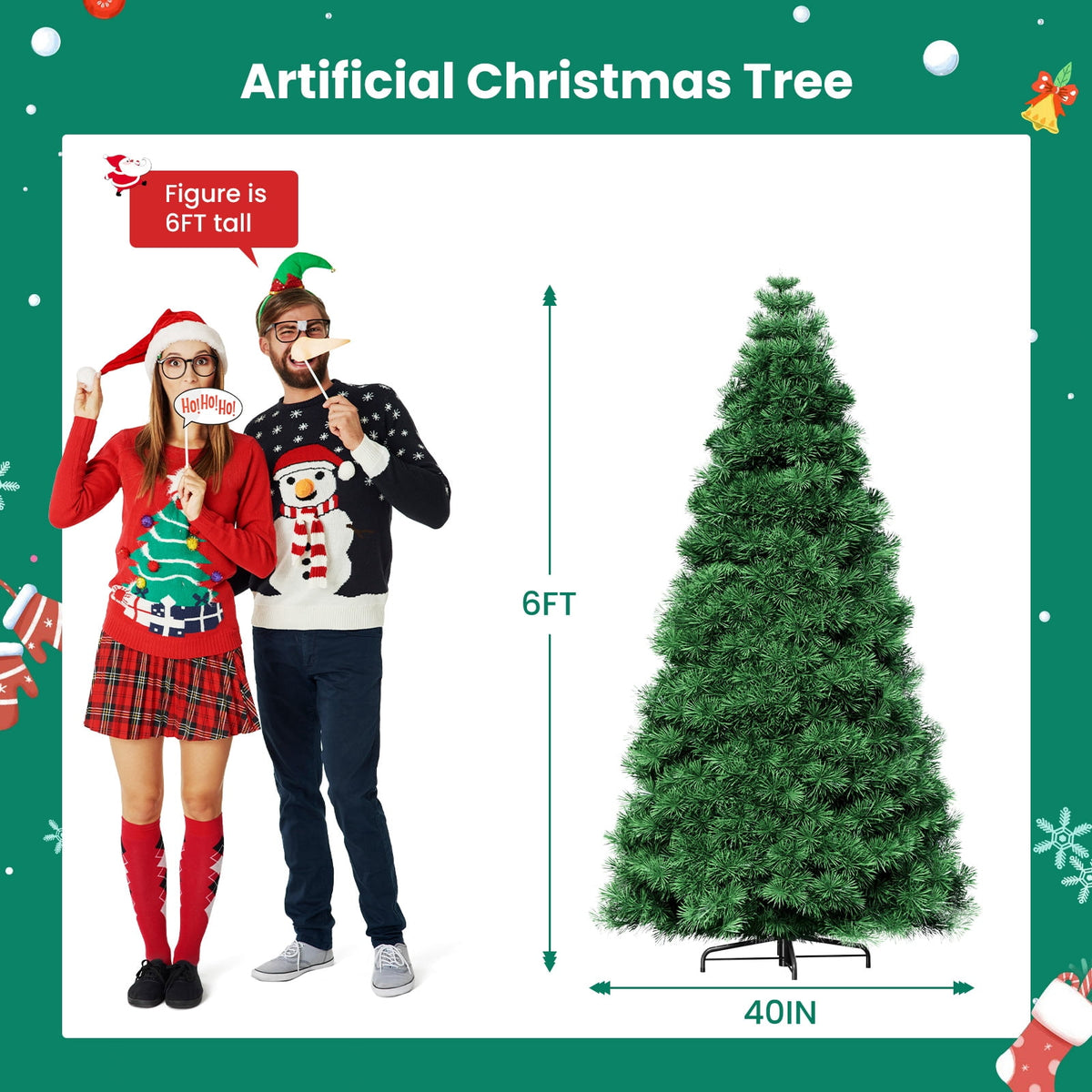 JIOABL 6ft Pre-Lit Spruce Artificial Christmas Tree for Home, Office, and Party Decor