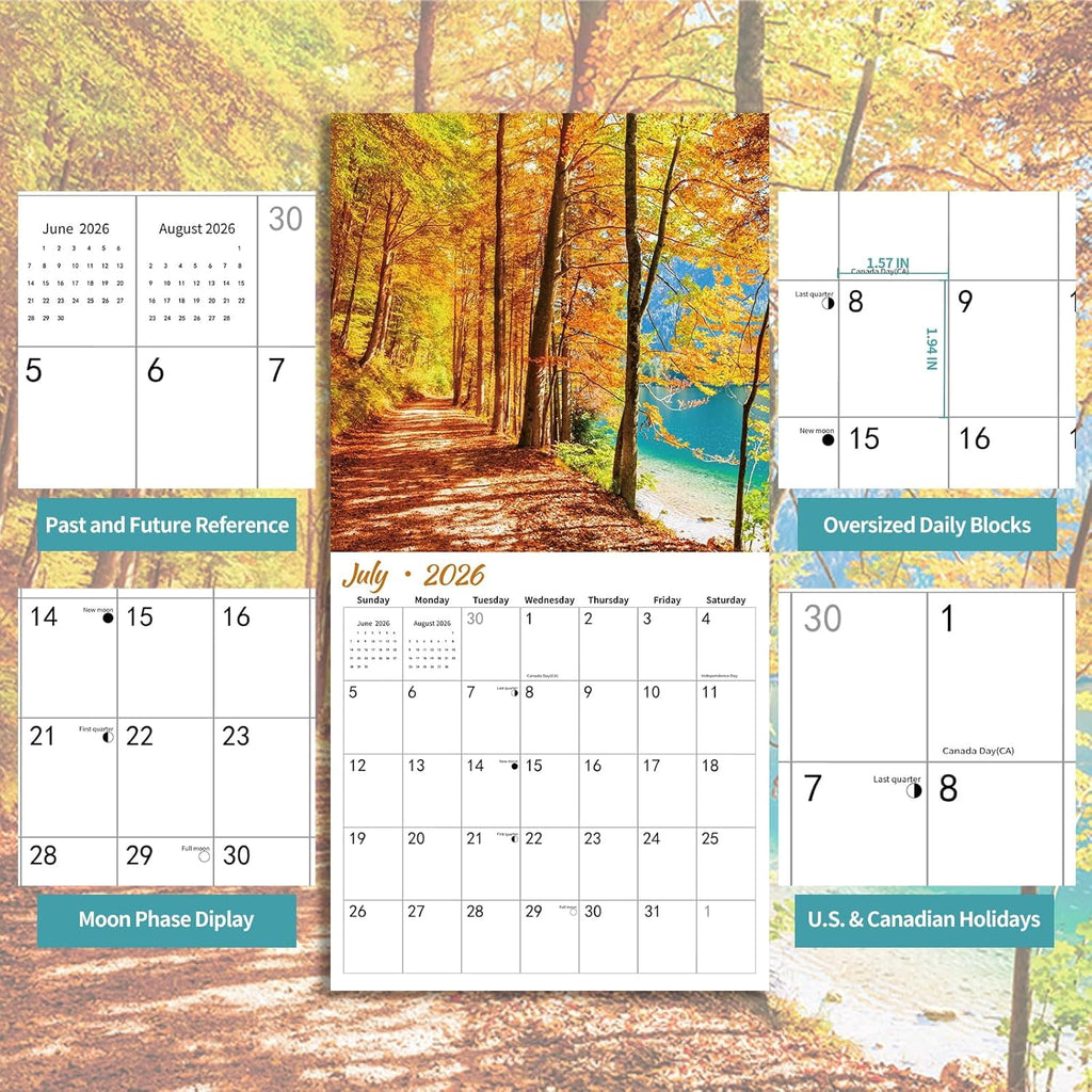 2026 Wall Calendar,Wolf Calendar 2025-2026,Wolf Monthly Wall Calendar, 12" x 24" Open,Family Planner Calendar with Wolf, Home & Office Organizer,Hangable