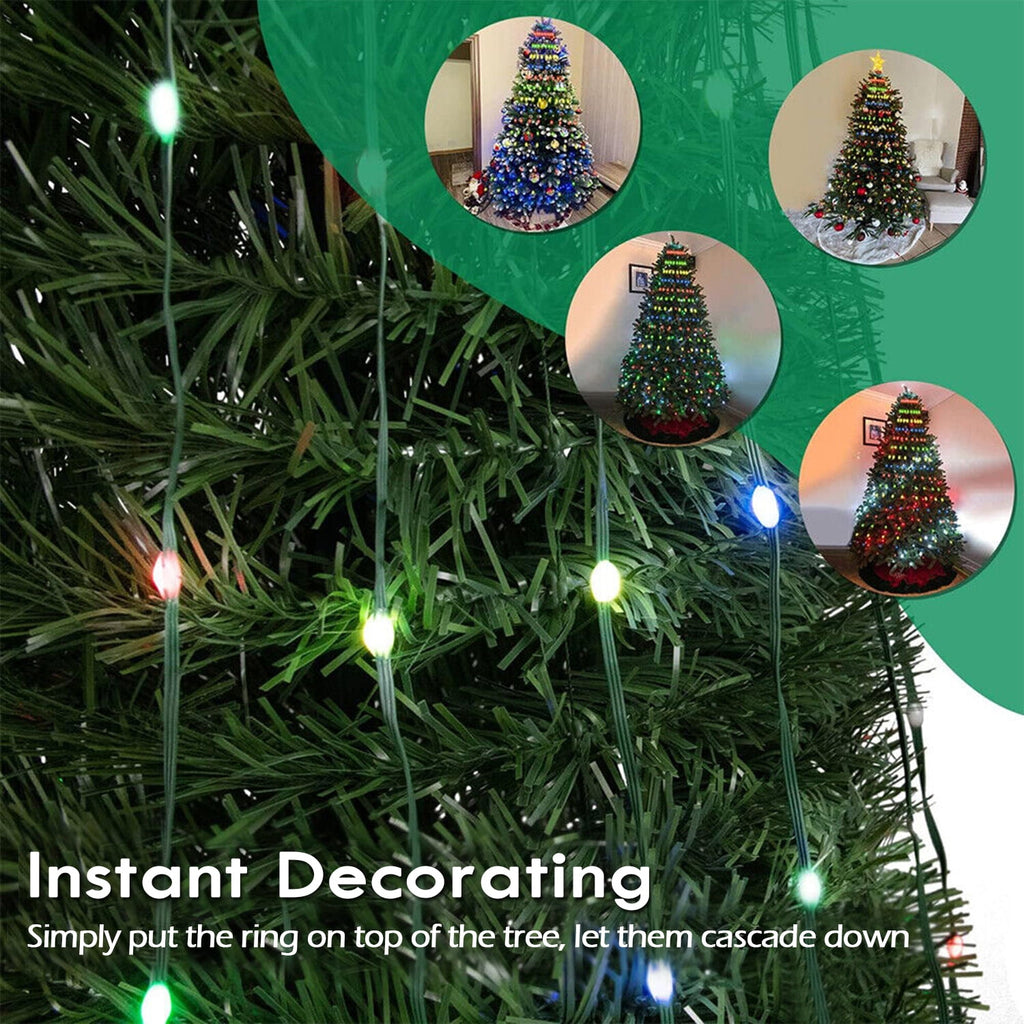 IC ICLOVER Christmas Tree String Lights Decorations with Ring Smart APP, 400 LED Waterfall Lights IP65 Waterproof Multi-Modes with Remote Color Changing Lights for Wedding Yard Party Home Holiday