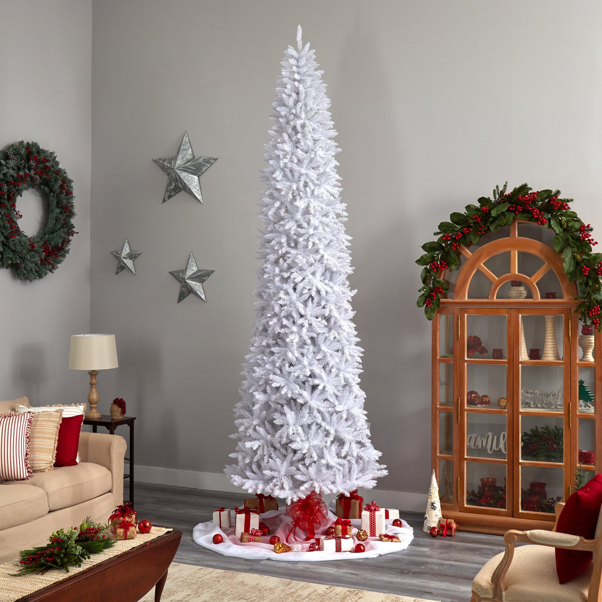 Nearly Natural 3' White Slim Artificial Christmas Tree Prelit 50 Warm White LED Lights