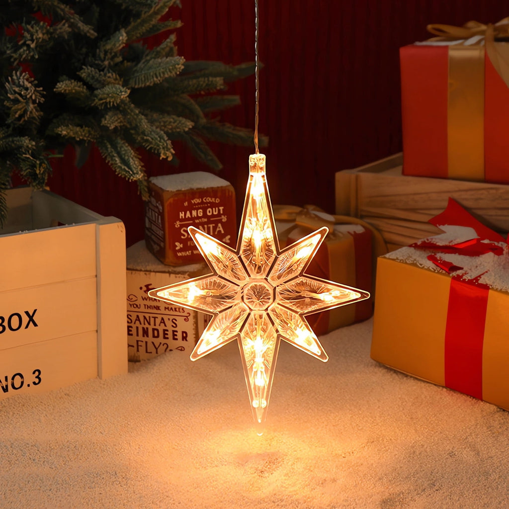 Coollooc Christmas Star Window Light, LED Star Hanging Christmas Lights with Suction Cup Battery Operated Bethlehem Star Light for Xmas Tree Party Decor