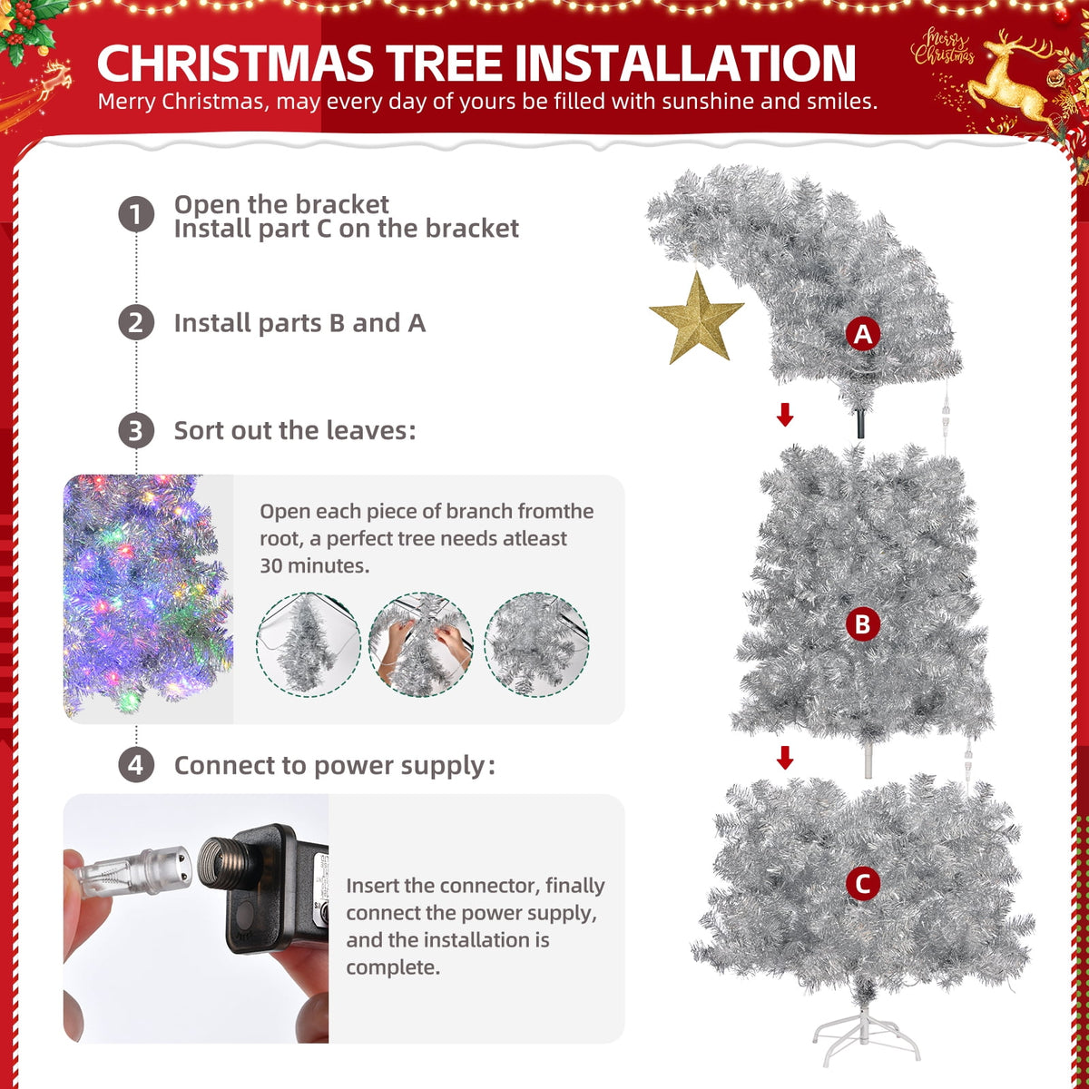 Ktaxon 8 FT Pre-lit Christmas Tree, Xmas Tree Hinged Branches with 500 RGB Lights and 1500 Branch Tips APP Controlled, for Holiday Party Store Office Home, White