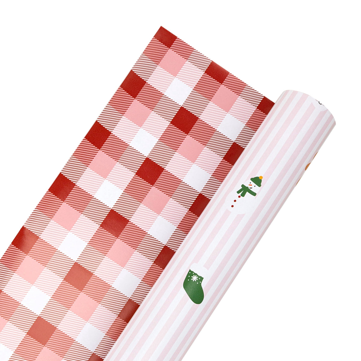 LaRibbons 30" x 33' Christmas Wrapping Paper Jumbo Roll, Christmas Cuties on Stripes and Merry Checks