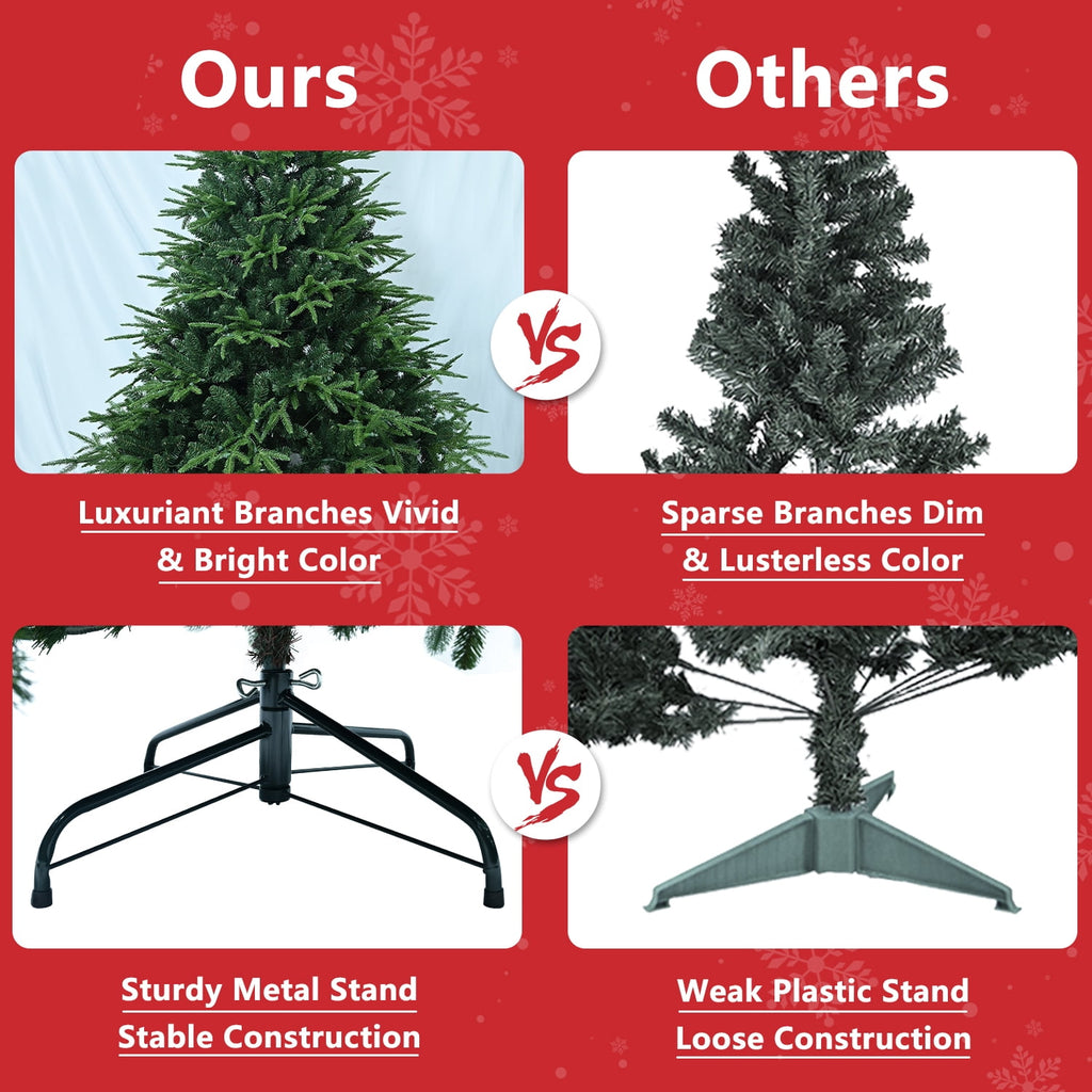 Soilhill Unlit Artificial Full Christmas Tree 6.5FT with 2356 PE PVC Tips, Premium Holiday Xmas Tree with Metal Hinges & Foldable Base for Home Office Party, Green