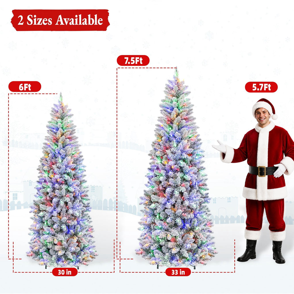 VIVATREES 7.5FT Premium Flocked Christmas Tree 550 Multi-Color LED Lights 5490 PVC PE Hinged Branch Tips Pre-Lit Artificial Xmas Pine Needles Metal Base for Home Office Holiday Decor