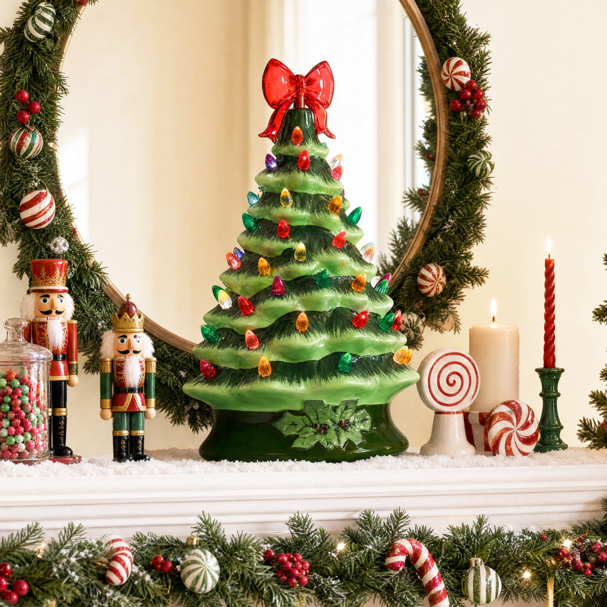 Best Choice Products Ceramic Christmas Tree, Pre-lit Hand-Painted Tabletop Holiday Tree - Green w/ Multicolored Lights