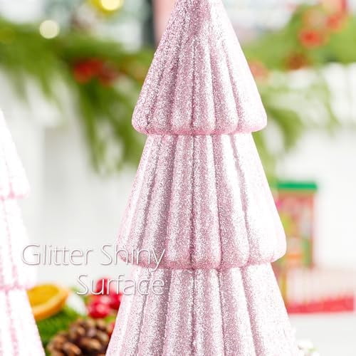 3Pcs Artificial Christmas Tree Decorations Glittering Foam Tabletop Xmas Tree Modern Christmas Centerpiece Decor for for Table Mantel Home Holiday Party Decor(Pink)