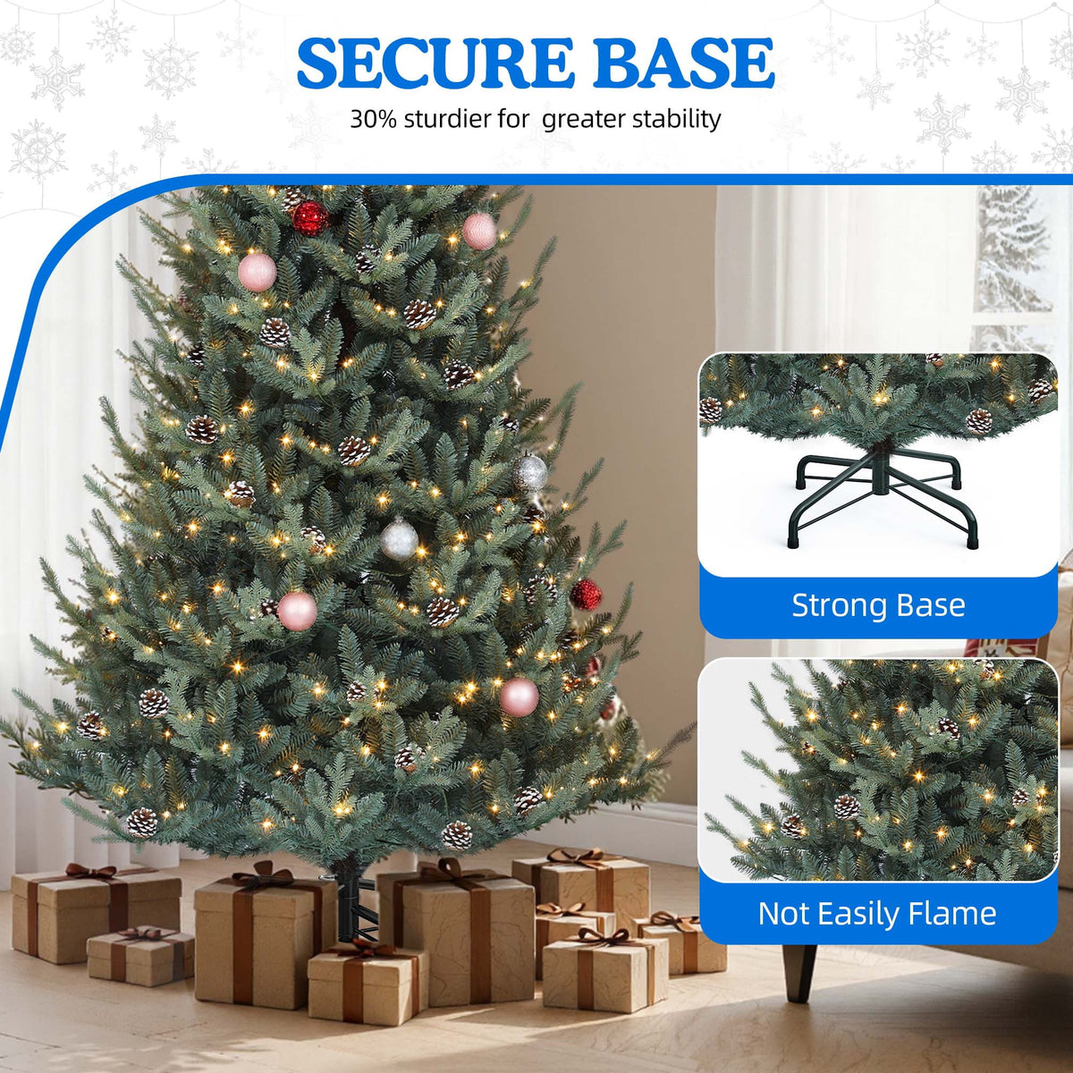 Dextrus 7.5 ft Prelit Spruce Christmas Tree with 51 Pine Cones, Hinged Artificial Christmas Tree with 1938 PE&PVC Tips & 500 Lights,11 Light Modes, Remote Control