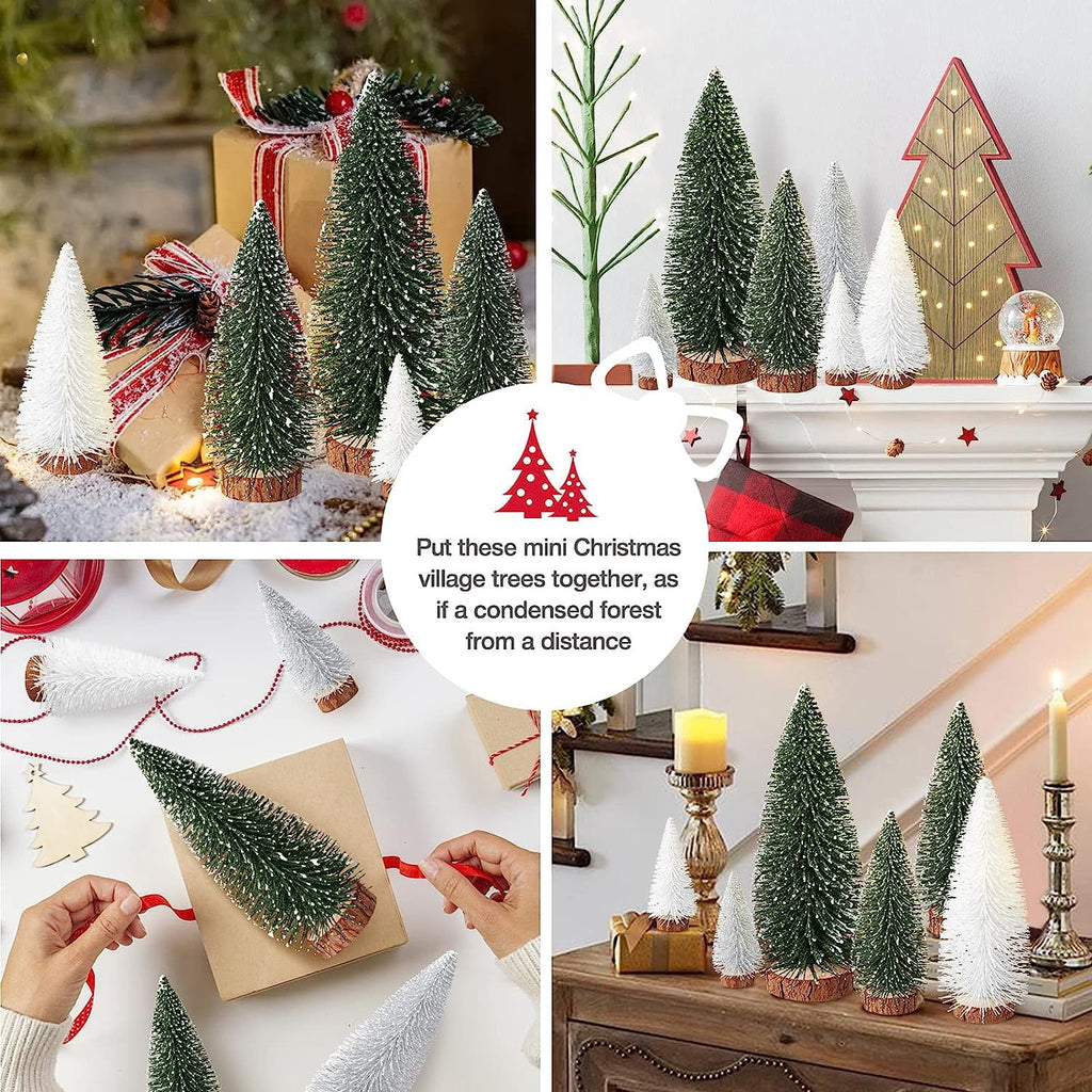 Ayieyill 9Pcs Mini Christmas Trees Christmas Decor Artificial Christmas Decorations with 4 Sizes, Christmas Tree Bottle Brush Trees Christmas Table Decorations (Pink+White)