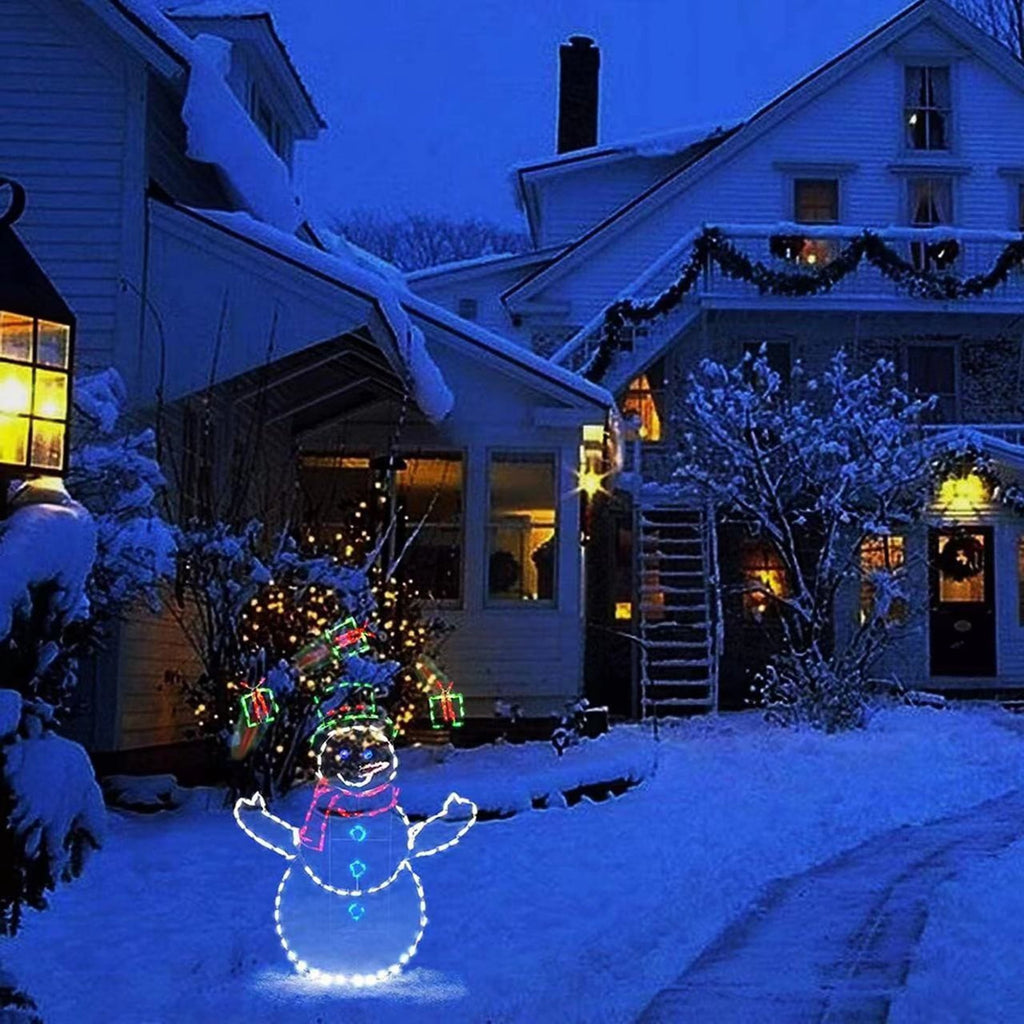 Christmas Light String Figurine Ornament Penguin Fun Animated Snowball Fight Active Frame Decor Snowman LED Night Light Luminous Indoor Outdoor Party Garden Lawn Figurine