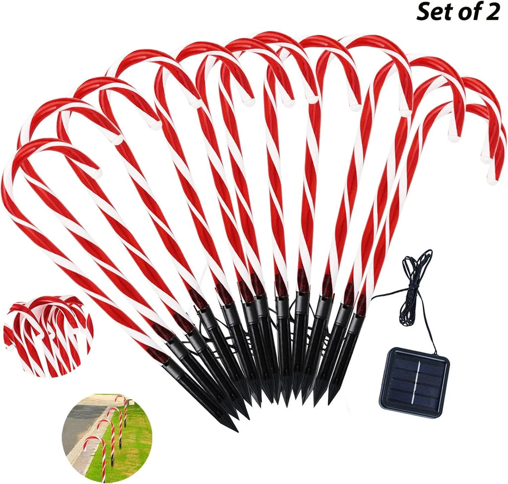 24 Pack Solar Christmas Candy Cane Lights, IP65 Waterproof Pathway Markers with 8 Lighting Modes, Auto On/Off Solar Powered Outdoor Decor for Garden, Patio, Yard