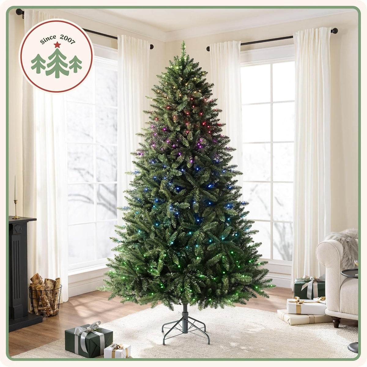 Treetopia Heritage Balsam Spruce - Artificial Indoor Christmas Tree, Hinged Branches, Holiday Decor, Twinkly LED, 6ft