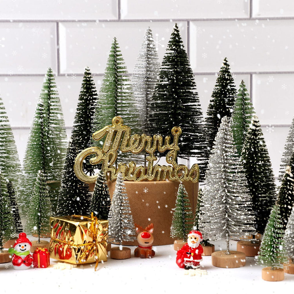 Ayieyill 30PCS Artificial Mini Christmas Trees, Mini Pine Tree Sisal Trees with Wood Base Bottle Brush Trees for Christmas Table Top Decor Winter Crafts Ornaments